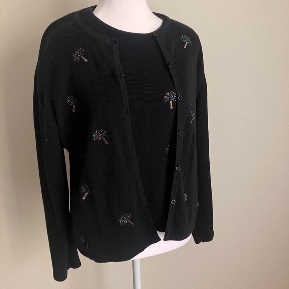 Vintage Black Sweater Set with Holiday Palm Trees - Picture 1 of 10